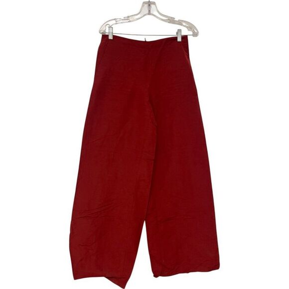 Massimo Dutti Womens Dress Pants EU 36 US 4 Red Wide Leg Linen Trousers NWOT - Picture 1 of 9